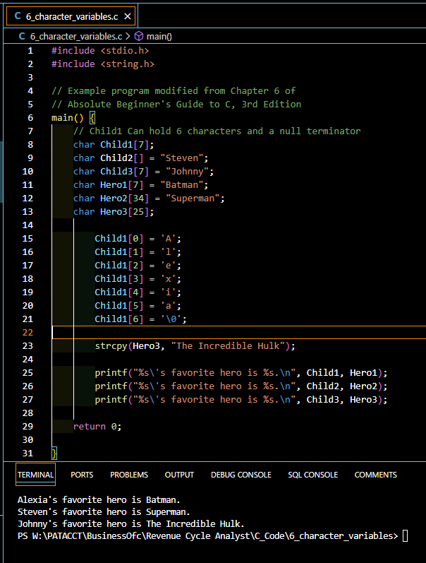 A Practical Example of C Strings